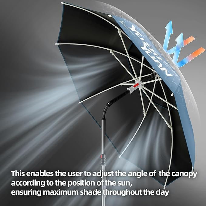 Exclusive Black Coating Outdoor Patio Umbrella, 6.5FT/7.2FT Adjustable Tilt Sun Shade Beach Table Umbrella, Heavy-Duty Nylon Canopy & Carry Bag, UV Protection Yard Umbrella for Fiushing Pool Garden