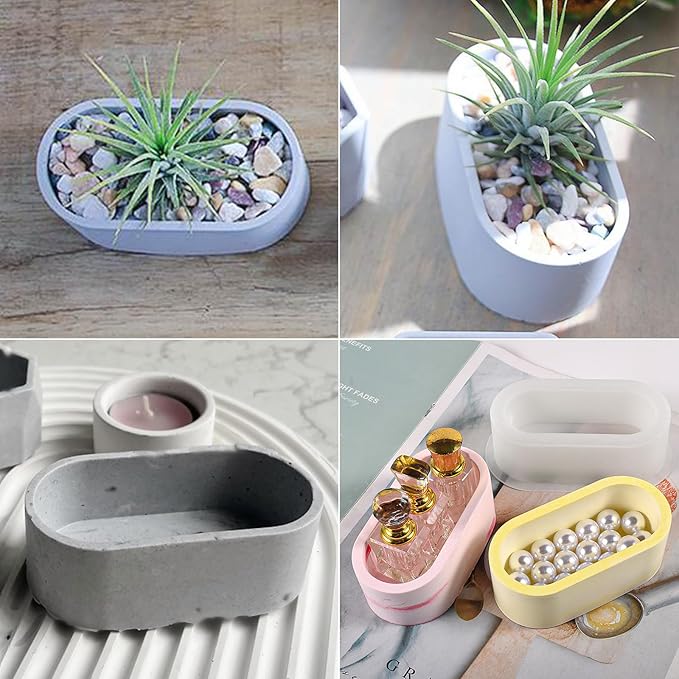 Wehous 2PCS Oval Plant Pot Mold Candle Holder Storage Box Jar Silicone Molds for Epoxy Resin Casting Unique Jewelry Trinket Container Bowl Resin Concrete Cement Molds DIY Art Craft Table Home Decor