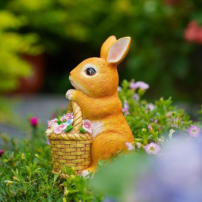 Garden Rabbit Statue Solar Light Outdoor Decorations Rabbit Figurine Light for Outdoor Patio Balcony Yard Porch Lawn for Women Mom Grandma Family Friend