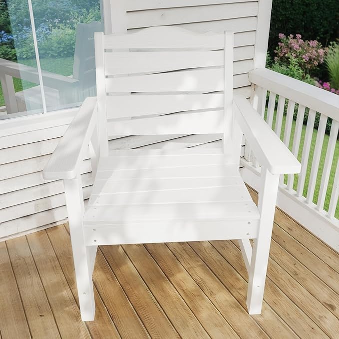 Patio Chairs Set of 2, Weatherproof HIPS Outdoor Dining Chair with Ergonomics Wide Seat, 400lbs Capacity Outdoor Chairs for Garden, Porch, Lawn & Backyard, White