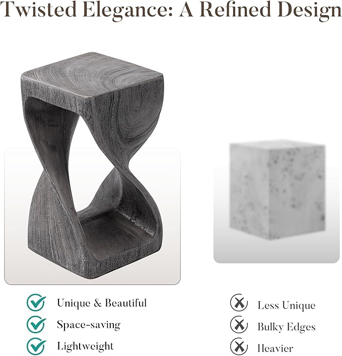 COSIEST Concrete Outdoor Side Table, Square Twisted Patio End Table with Waterproof Faux Wood Grain, Weather-Resistant & Durable Accent Stool for Garden, Porch, Deck, Balcony & Beach
