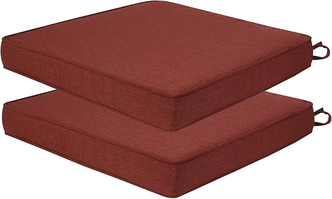 Outdoor Chair Cushions 18x18 Inch,Set of 2,Water Resistant Chair Pads with Ties,Square Seat Cushion 18"x18"x2.5",Patio Chair Cushion for Garden,Backyard Furniture(Dark Red)