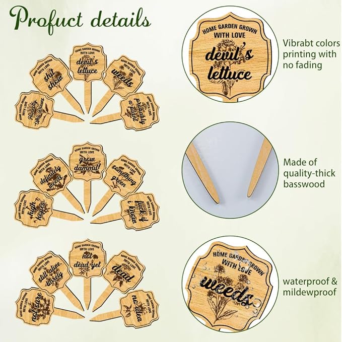 arricraft 15 Pcs Wooden Plant Tags, Waterproof Garden Stake Labels Weeding Plant Marker with Text for Indoor Outdoor Potted Plants Nursery Marker Decoration