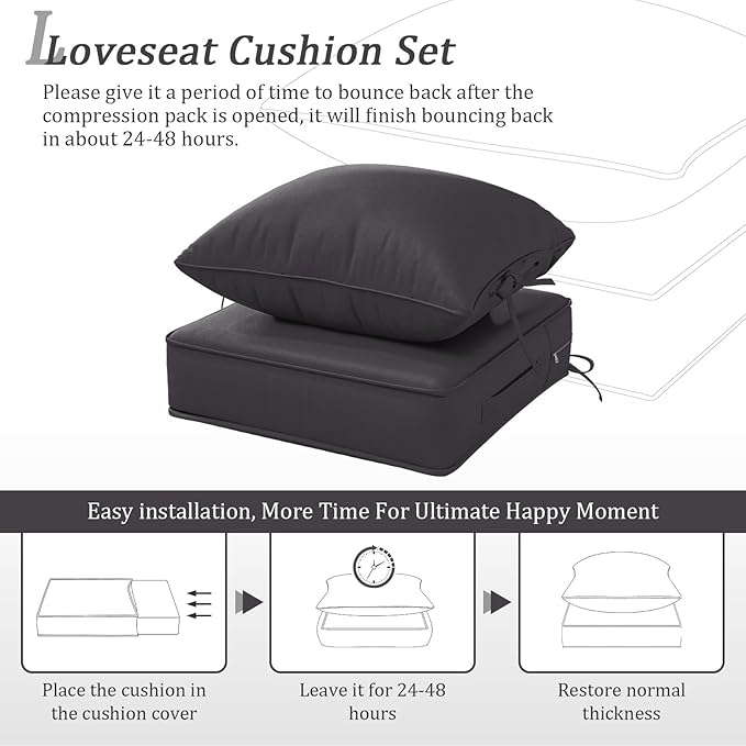 Outdoor Patio Chair Cushions Set 19 L X 19 W X 4 H Inch Waterproof & Fade Resistant Deep Seat and Back Cushions with Removable Covers Outdoor Seat Cushion Set for Chairs and Sofas