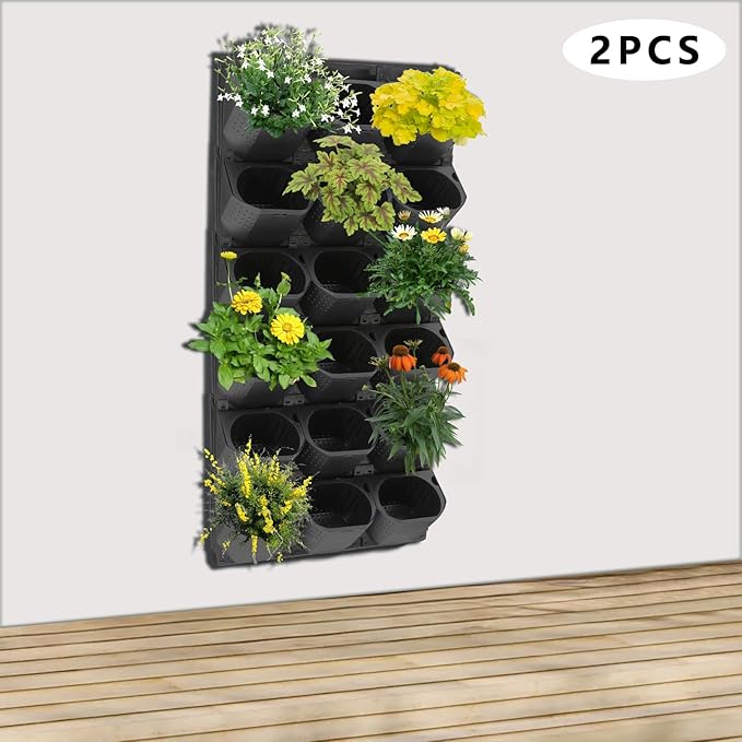Eapmic Vertical Wall Planter with 36 Pots, Hanging Garden Plant Flowerpot Holder, Stackable Wall-Mounted Planter, Balcony Planters for Flowers Vegetables Fruits (Black, 36 Pots)