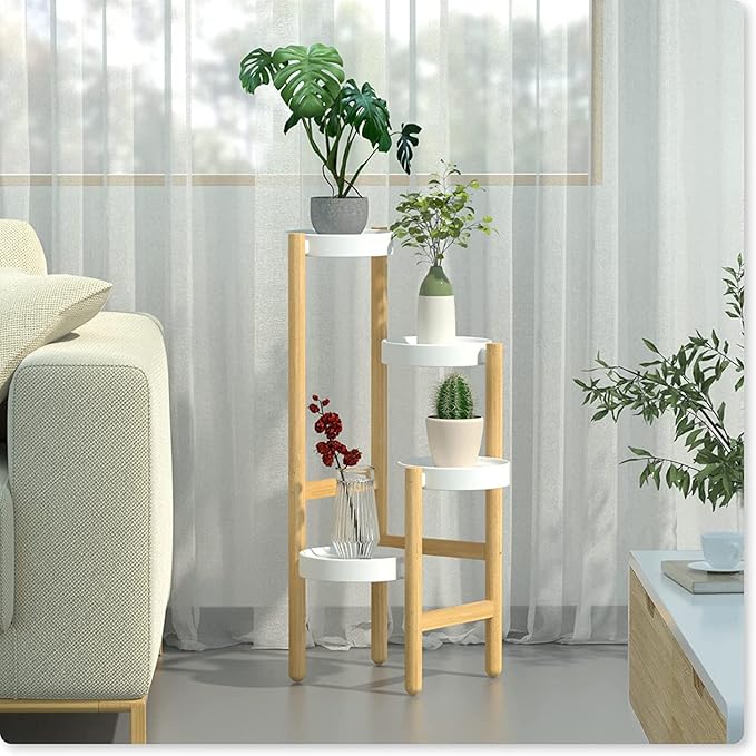 Wisuce Bamboo Plant Stands Indoor, 4 Tier Tall Corner Plant Stand Holder & Plant Display Rack for Outdoor Garden Indoor Home(4 Tier -1)