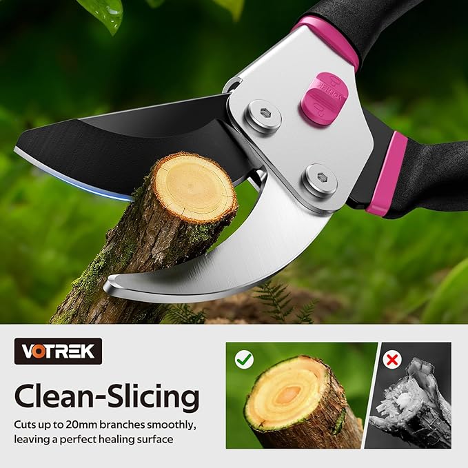 VOTREK® Pruning Shears, 8.5” Professional Garden Pruner with Jam-Proof Spring & Ever-Sharp SK5 Blade, Ergonomic Bypass Clippers for Rose, Tree, Heavy Duty Bonsai Scissor for Weak Hand