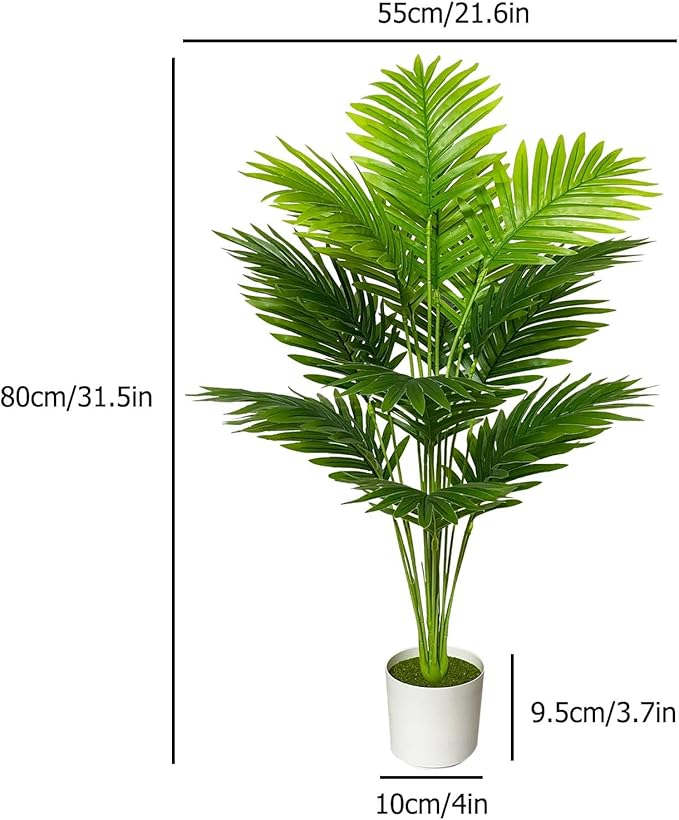 Artificial Areca Palm Plant Fake Tropical Tree Perfect Faux Plants in Pot for Indoor Outdoor House Home Office Wedding Garden Modern Decoration Housewarming Gift (80cm Tall Palm)