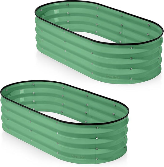 Plant & Plot Galvanized Raised Garden Beds Outdoor // 4×2×1 ft (2-Pack) Planter Raised Beds for Gardening, Vegetables, Flowers (Light Green) // Large Metal Garden Box