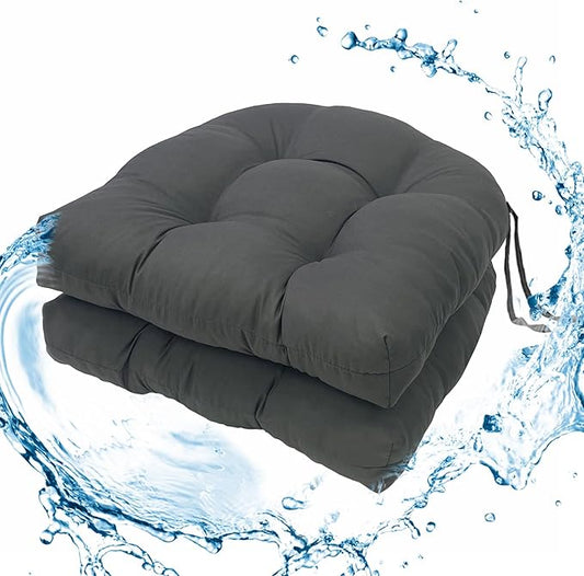 Outdoor Chair Cushions Set, 2 Pcs Seat Cushions with Ties Waterproof Chair Pads, Patio Wicker Tufted Cushions 19"x19"x3.9", Dark Grey