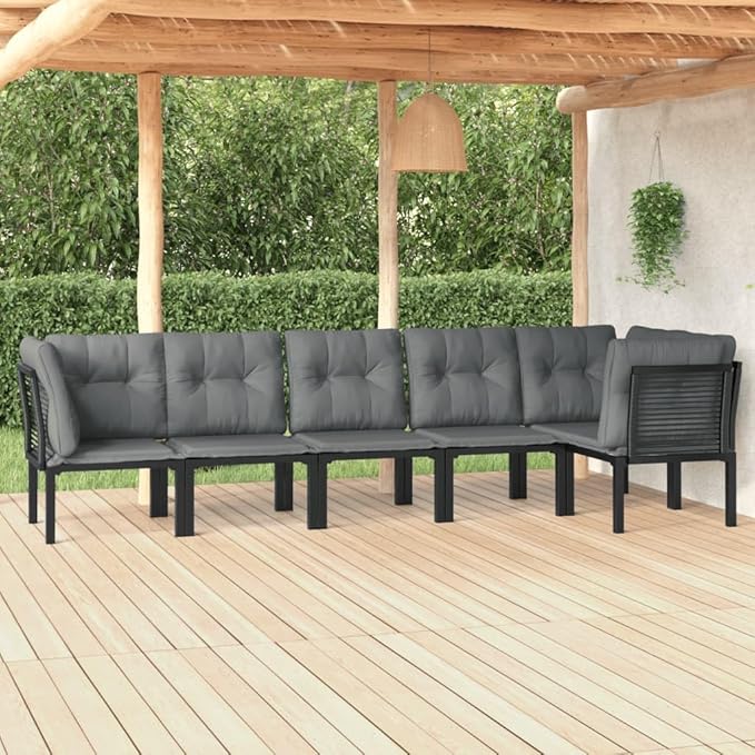 Garden Lounge Set Black and Dark Gray Patio Furniture Set Garden Seating Ensemble for Backyard Deck