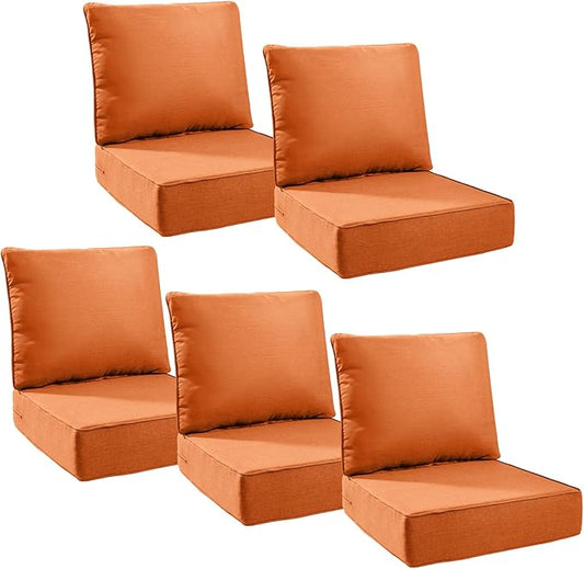 6" Thick Outdoor Cushions 24x24x6, 5-Set Deep Seat Patio Cushions with Removable Cover, Waterproof & Fade Resistant Replacement for Wicker Chair, Loveseat, Sofa - Orange