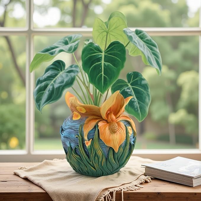 Starry Night Floral Planter, Unique and Interesting Abstract Art Flower pots, Vibrant Colors, Perfect for Home/Garden Artistic Decoration (Flowers)