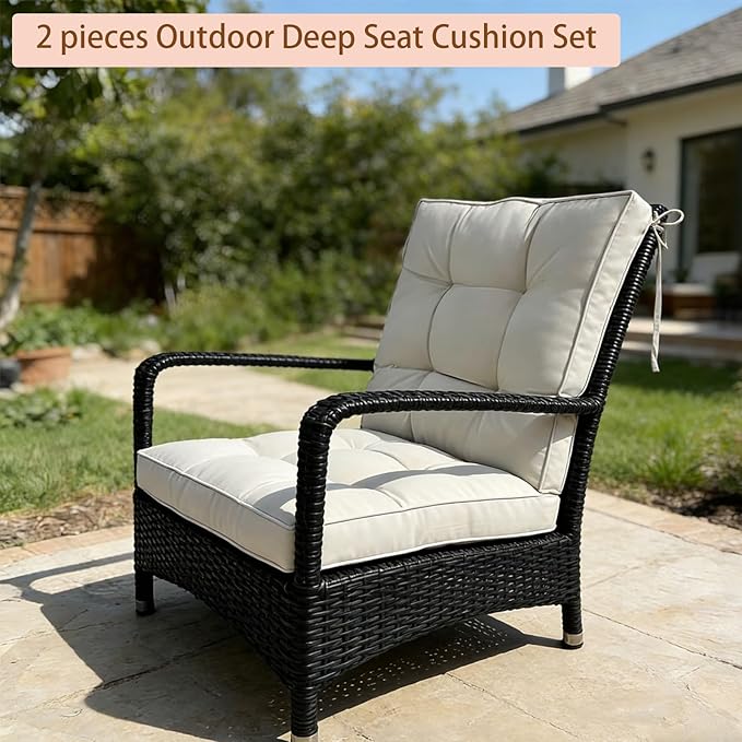 2 Piece Outdoor Patio Chair Cushions, Fade Resistant Outdoor Cushions for Patio Furniture, 6 inch Thickened Rocking Chair Cushions Set (Beige, 24x24x6 inch - 2 Pieces)