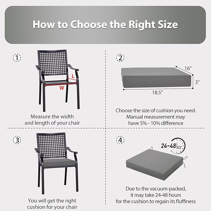 Outdoor Chair Cushions Set of 4, 18.5 x 16 Inch Patio Chair Cushions for Outdoor Furniture, Water Resistant, Non-Slip Ties (Light Grey)