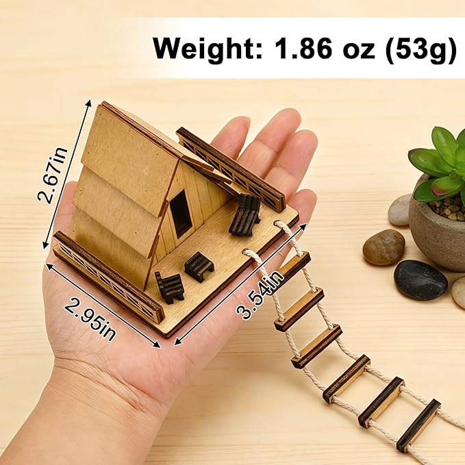 Mini Wooden Treehouse with Ladder - Plant Mini Treehouse, Miniature Flower Pot A-Frame Tree House, Fairy Garden House, Rustic Log Cabin Desktop Ornament