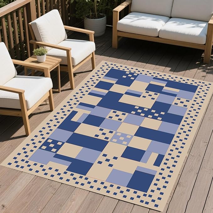 WILDROOTS 5x8 Feet Square Dot Check Plastic Outdoor Rug, Stain Resistant Waterproof Reversible Outdoor Patio Rug, Fade Resistant Camping Rug