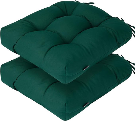 Outdoor Chair Cushions 19 x19 Inch,Water Resistant Tufted Seat Cushions 19",Reversible,Weather Resistant,Rounded Back Wicker Chair Cushion for Patio Garden Furniture(Blackish Green)