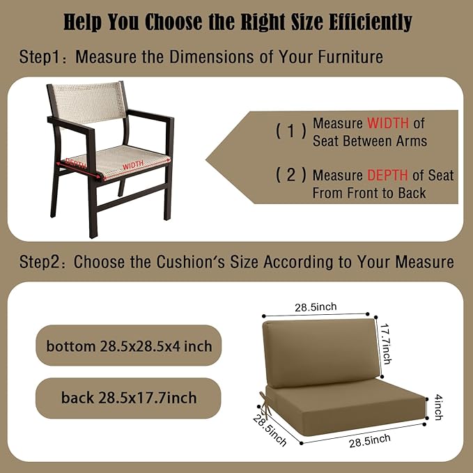 idee-home Outdoor Cushions for Patio Furniture, Outdoor Seat Cushion, Waterproof Hampton Bay Deep Seat Replacement Couch Chair Cushions for Garden Lawn Backyard Deck, 28.5 x 28.5
