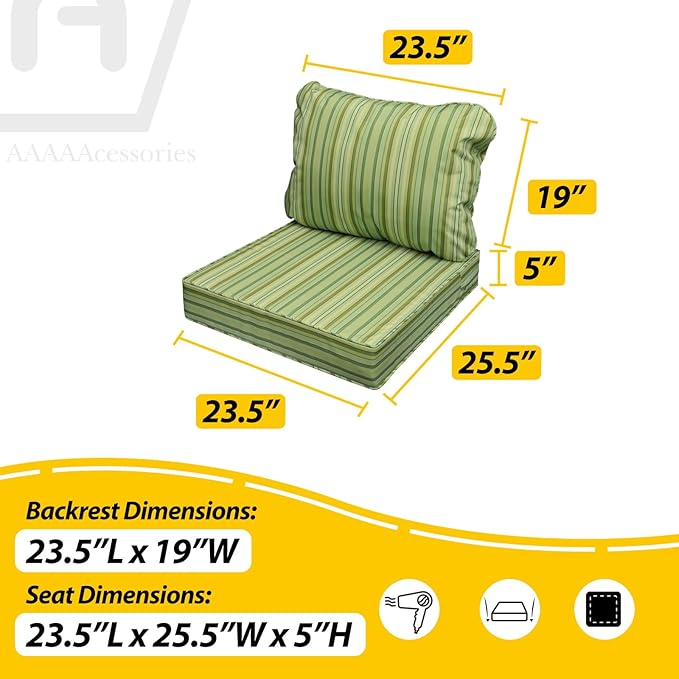 AAAAAcessories Outdoor Seat Cushions for Chairs, Fade-Resistant, Waterproof Patio Furniture Replacement Cushions, 23.5" x 25.5" x 5" + 23.5" x 19", Set of 4, Mossy Forest Stripe