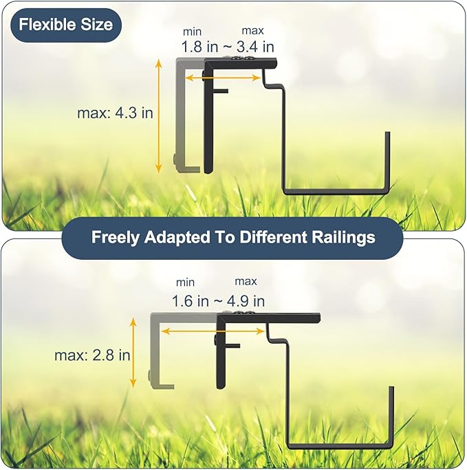 smusei 4 Pack 17 Inch Window Boxes Planters Deck Railing Planter Boxes Adjustable Balcony Planters Railing Hanging, Rectangular Fence Rail Hanging Planter for Outdoor Plants Flower Pots Herb