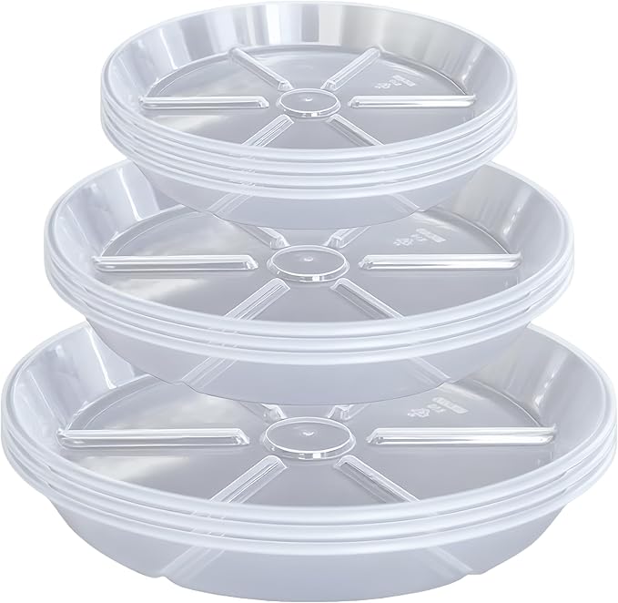 10 Packs Plant Saucer, 6 8 10 inch Clear Plant Saucers, Durable Round Plastic Flower Plant Water Drip Tray for Pots Planter, Heavy Duty Plant Dish Pant Plate to Catch Water for Indoor & Outdoor