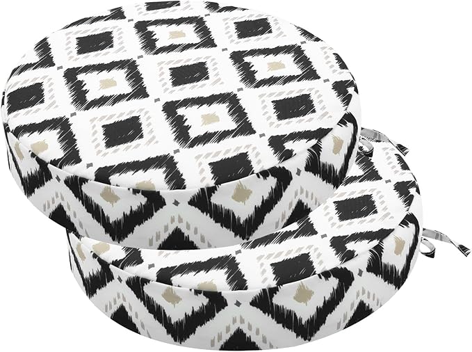idee-home Outdoor Bistro Chair Cushions, 15”x15”x 3” Thick Outdoor Round Seat Cushions Set of 2 with Ties, Waterproof Round Patio Furniture for Garden