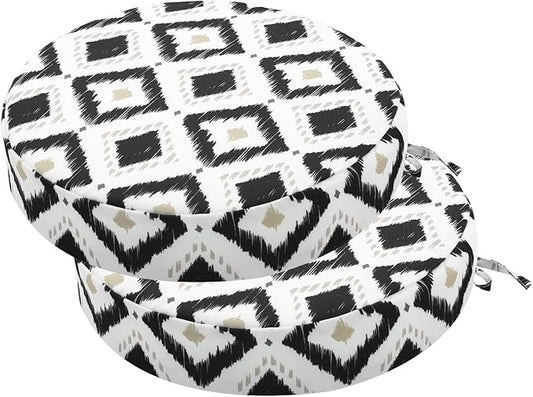 idee-home Outdoor Bistro Chair Cushions, 15”x15”x 3” Thick Outdoor Round Seat Cushions Set of 2 with Ties, Waterproof Round Patio Furniture for Garden
