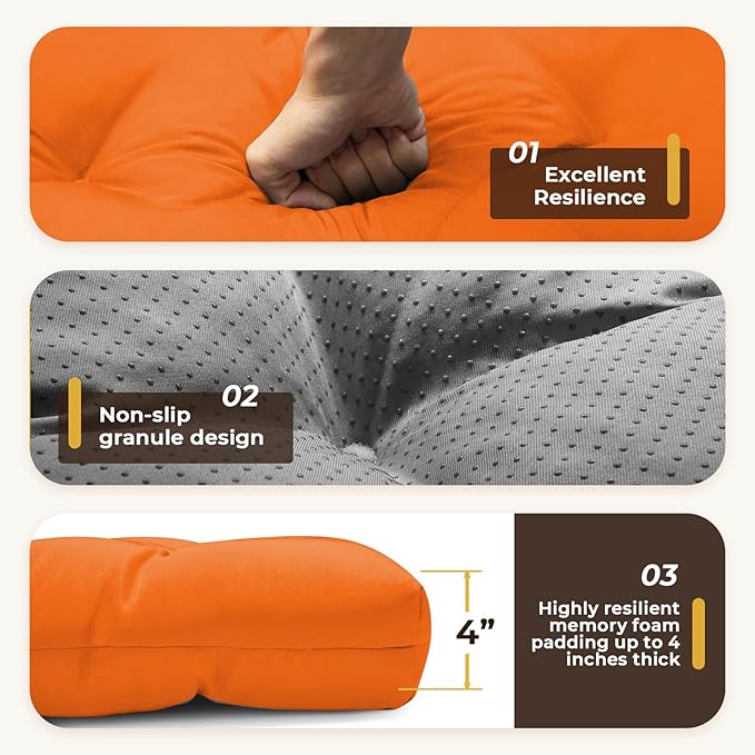 All Weather Chaise Lounge Cushions Outdoor Lounge Chair Cushion, Replacement Chaise Lounger Chair Cushion Waterproof for Outdoor Patio Furniture with Non-Slip Back and Ties, Orange