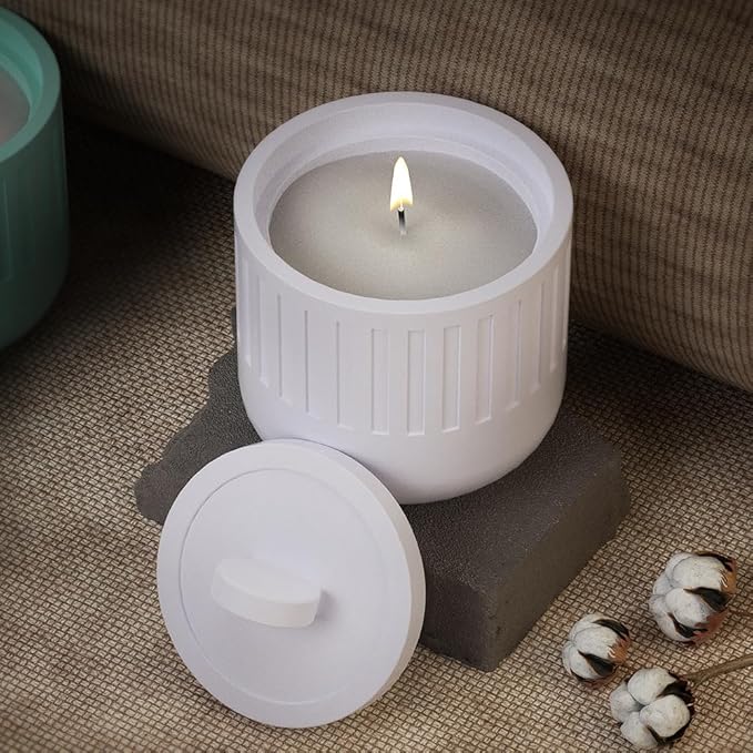Storage Box with Lids Candle Jar Molds Set, Creative Silicone Candle Vessels Pot Molds, Concrete Round Stripe with Cover Bottle Making Moulds for Storage Candle Holder (D-Striped-U)