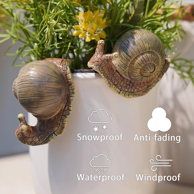 Resin Snail Plant Decorations Pots – Snail Flower Pot Huggers Climbing Statue for Flower Pots Indoor Plant Decorations Vase Miniature Fairy Garden Climbing Statue 5.9 * 3.3 * 4.3 inch