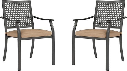 PHI VILLA Metal Outdoor Dining Chairs Set of 2 - Stackable Black Patio Chairs, 300lb Capacity (Beehive)