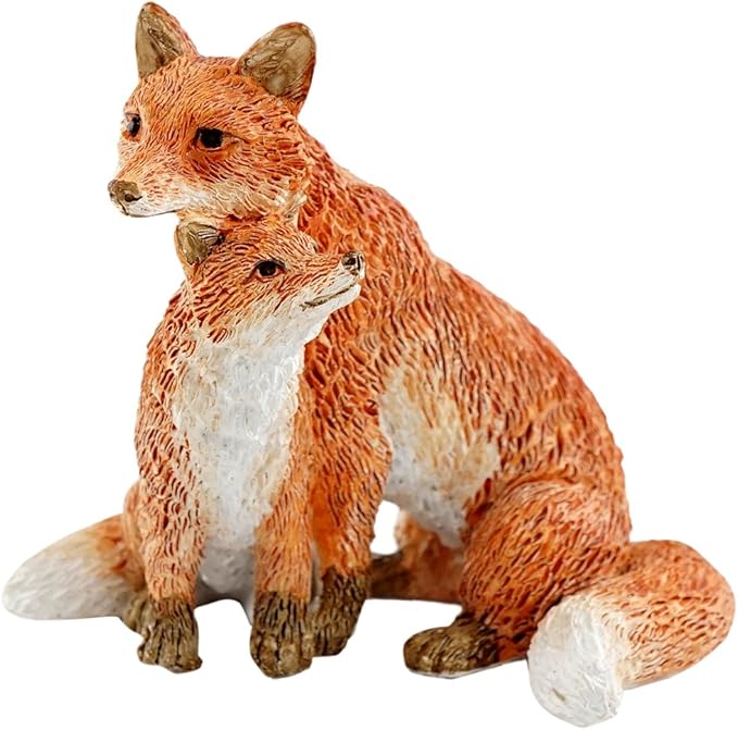 Top Collection Miniature Fairy Garden and Terrarium Mama Fox with Baby Statue, Red