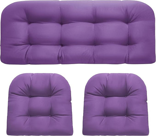 Wicker Chair Cushions, Waterproof Outdoor Loveseat Cushions for Patio Furniture, 3 Pieces Wicker Furniture Cushions, 1 Loveseat and 2 U-Shaped Cushions, Purple