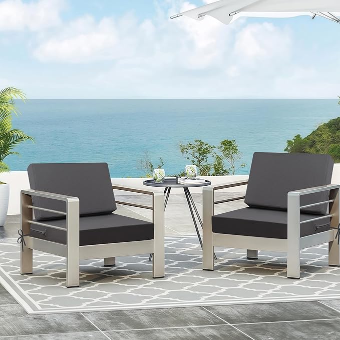 idee-home Outdoor Cushions for Patio Furniture, Outdoor Seat Cushion, Waterproof Couch Hampton Bay Deep Seat Replacement Chair Cushions for Garden Lawn Deck Backyard, 28.5 x 28.5 Dark Grey