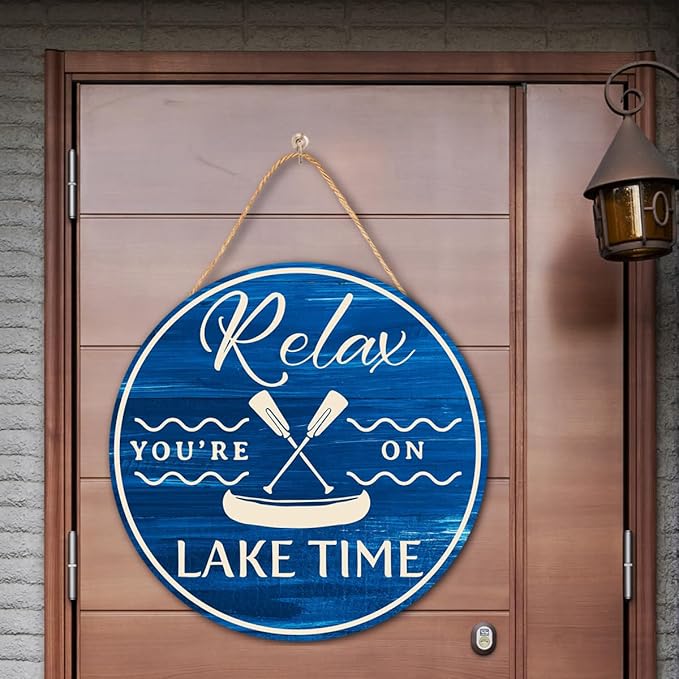Lake Gifts Wood Hanging Sign for House Home, Lake Life Wall Decor Sign for Bedroom Bathroom Living Room