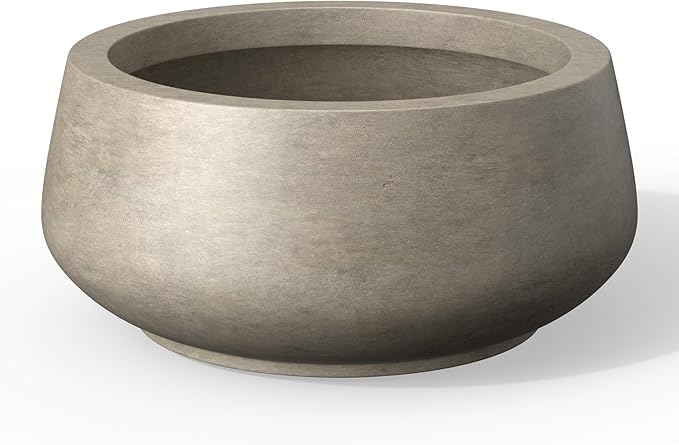 Kante 16.9" Dia Round Concrete Bonsai Planters, Outdoor Indoor Garden Plant Pot with Drainage Hole for Home, Patio, Garden, Weathered Concrete