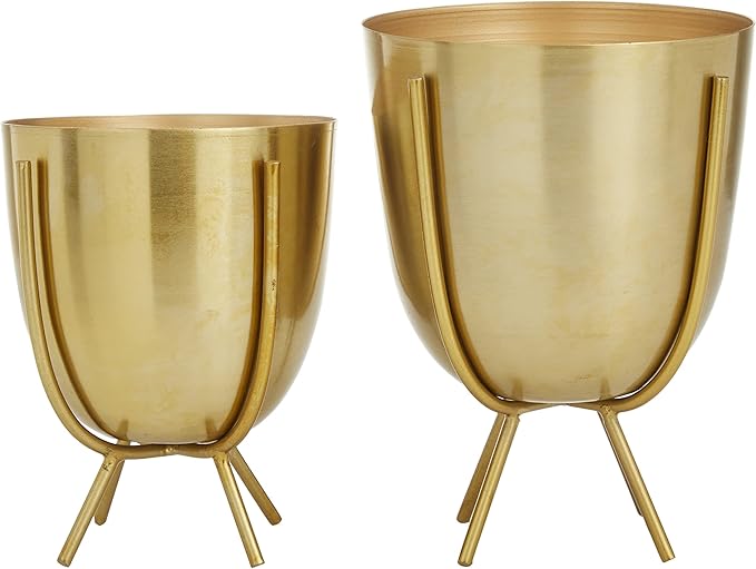 CosmoLiving by Cosmopolitan Metal Indoor Outdoor Planter Small Small Planter Pot with Removable Stand, Set of 2 Planters 6"H and 7"H (Accurate Dimension: 4.3" x 5.75" and 4.9" x 6.95"), Gold