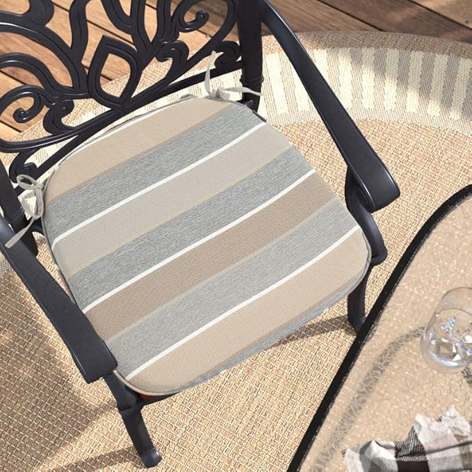 Outdoor Chair Cushions Set of 2,Patio Seat Cushion 17"x16"x2",U-Shaped Dining Chair Cushion 17 by 16 Inch,Water Resistant,Fade-Resistant Chair Pads for Kitchen Garden Furniture(Gray Stripe)