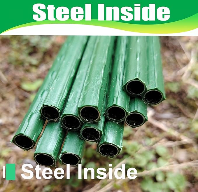 13.7 Inch 48 Pack Garden Stakes, Tomato Stakes Plastic Coated Metal Plant Sticks DIY 4ft 5ft 6ft 7ft 8ft Stakes Supports for Indoor Outdoor Plants Vegetable (48, Green)