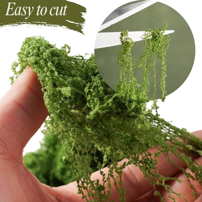 BYHER Fake Moss for Crafts – 3.5OZ Fluffy Cloudlike Artificial Moss for Potted Plant Indoor & Fairy Gardens – Realistic Green Moss Alternative for Terrariums, Dioramas, Model Scenes (Dark Green)