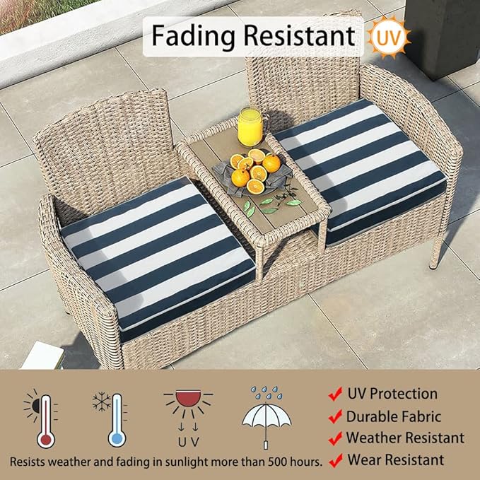 Magpie Fabrics Indoor Outdoor Cushion Cover Replacement 2 Pack, NO Insert! Water Repellent Slipcover with Ties Christmas Decor for Patio Garden Chair Seat Sofa Bench Wicker(Navy White, 20x18x4 Inch)