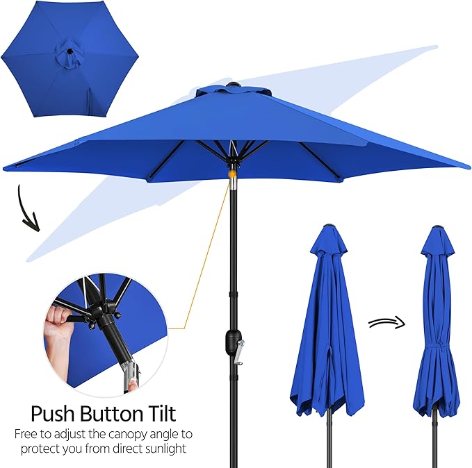 Yaheetech Patio Umbrella, 9FT Outdoor Table Market Umbrella with Push Button Tilt and Crank, Yard Sun Shade UV Protection Waterproof for Garden, Deck, Backyard, Pool