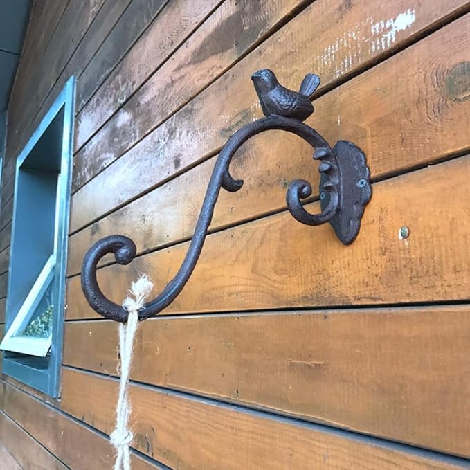 Wrought Iron Plant Hangers 10" Deep Hanging Plant Hook Outdoor/Indoor Plant Hanger Bracket Holder for Hanging Basket Plant Bird Feeder Latern Wind Chimes