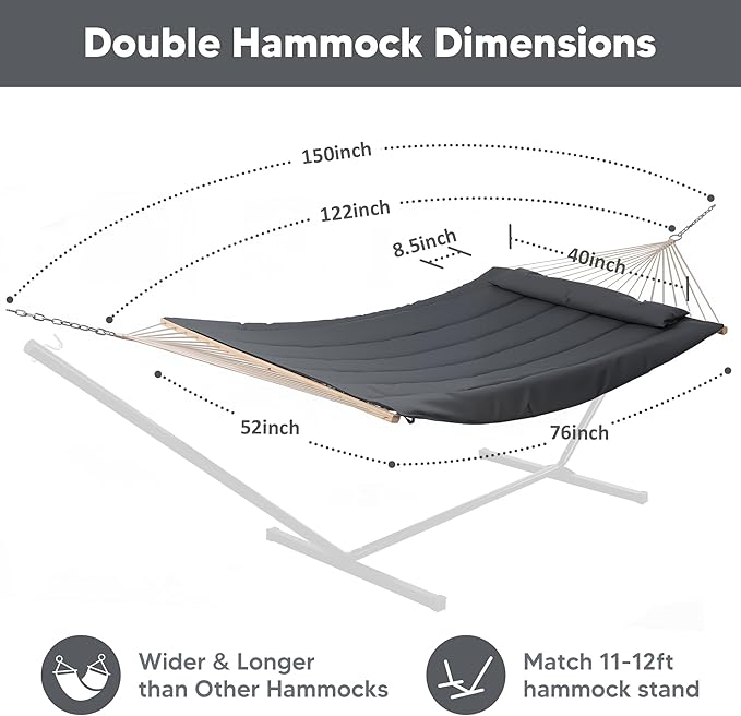 SUNCREAT Hammocks for Outside, Two Person Hammock for Patio, Garden, Porch, Outdoor, Dark Grey