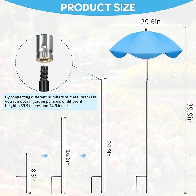23.6" Adjustable Garden Umbrella Shade for Outdoor Use, Potted Greenery & Garden Beds – Angle-Adjustable Sun Protection