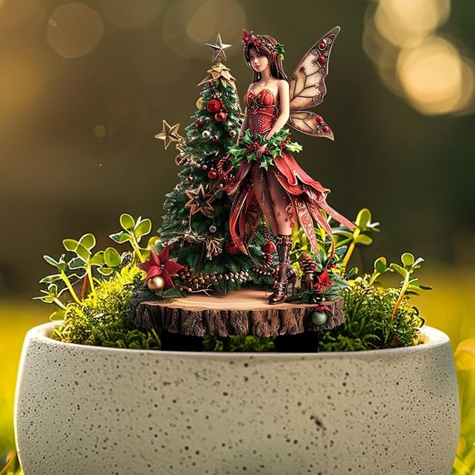 Bohemian Fairy Flower Pot Decor - Planter Pots for Home or Garden, Fairy Garden Accessories (Christmas Elf)