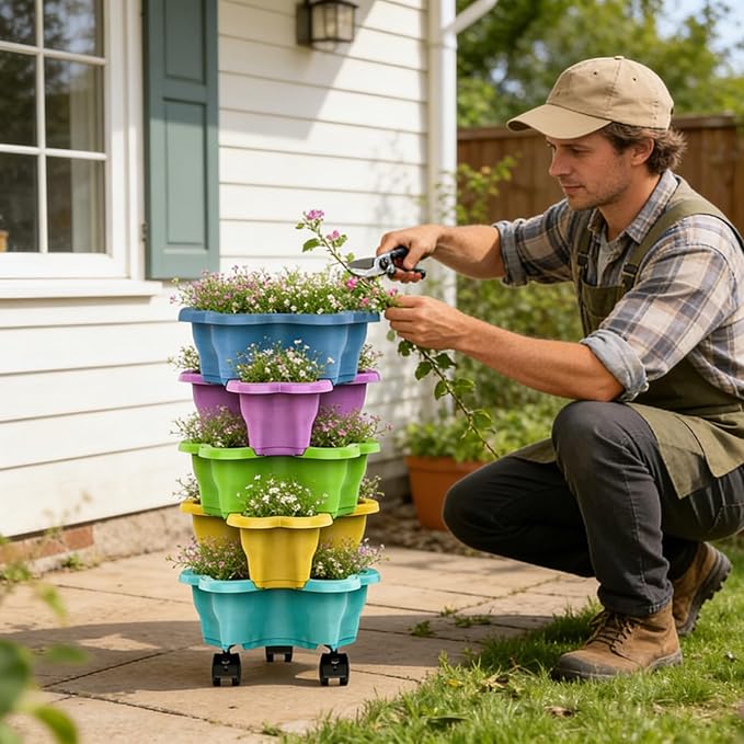 Stackable Planter - Multi-Tier Garden Pot System, Weatherproof Vertical Growing Container | Drainage Flower Vegetable Planters, Indoor Outdoor Herb Pots for Balcony Patio Yard Lawn Farming Decor
