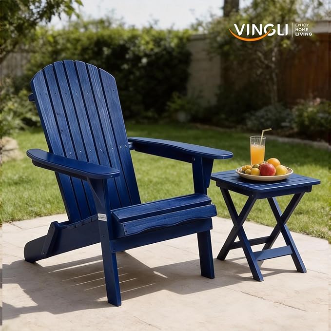 VINGLI Folding Adirondack Chairs Set of 6, Wood Adirondack Chair for Outdoor, Foldable Fire Pit Chairs for Patio, BBQ, Porch, Yard, Pool, Blue