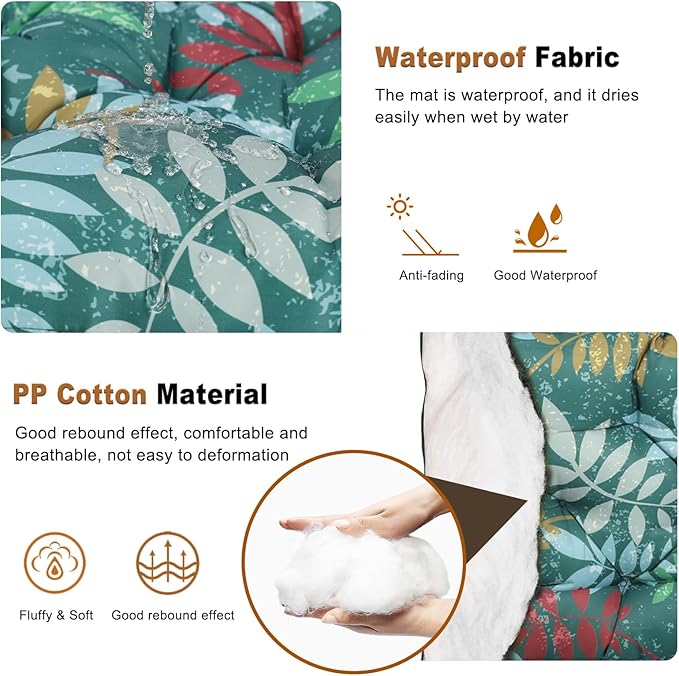2-3 Seat Swing Replacement Cushion, Outdoor Bench Cushions with Backrest Thicken 4", Patio Furniture Garden Porch Loveseat Glider Pad Anti-Fading Waterproof (Green Flower, 40x40in)
